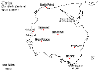 Map showing the location of Redvik on the Dark Continent.